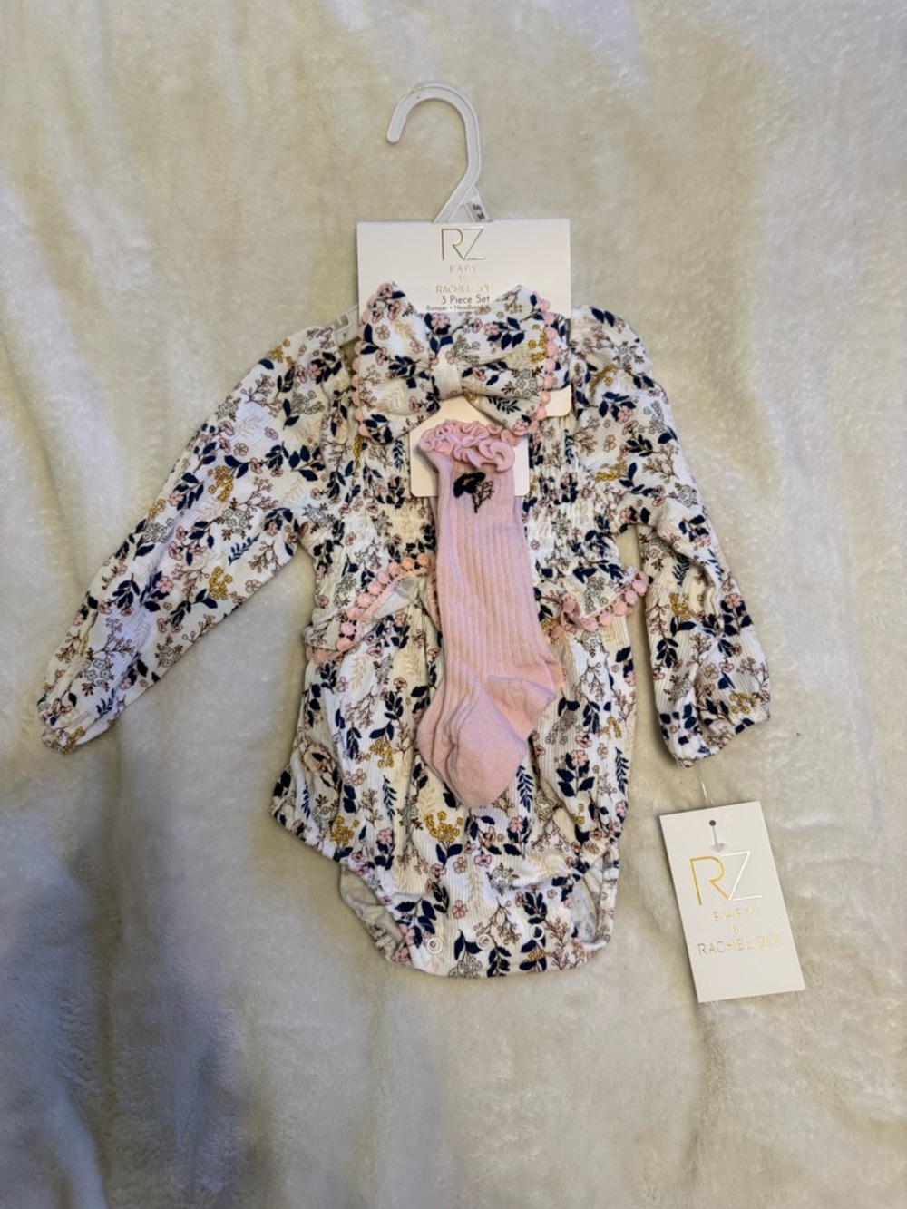 Rachel Zoe Floral Bow Headband & Pink Ruffle Socks Set